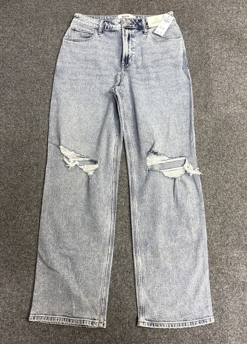 NWT Hollister Womens 8L 29 Ultra High Rise Dad Stretch Light L Jeans Distressed